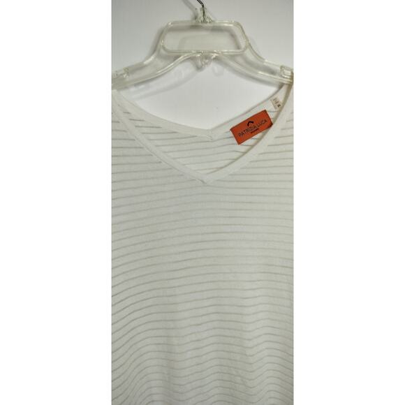 4279)Patricia Luca Long Sleeve Pullover Stripe Ribbed Semi Sheer Tunic Sweater M - Picture 5 of 7